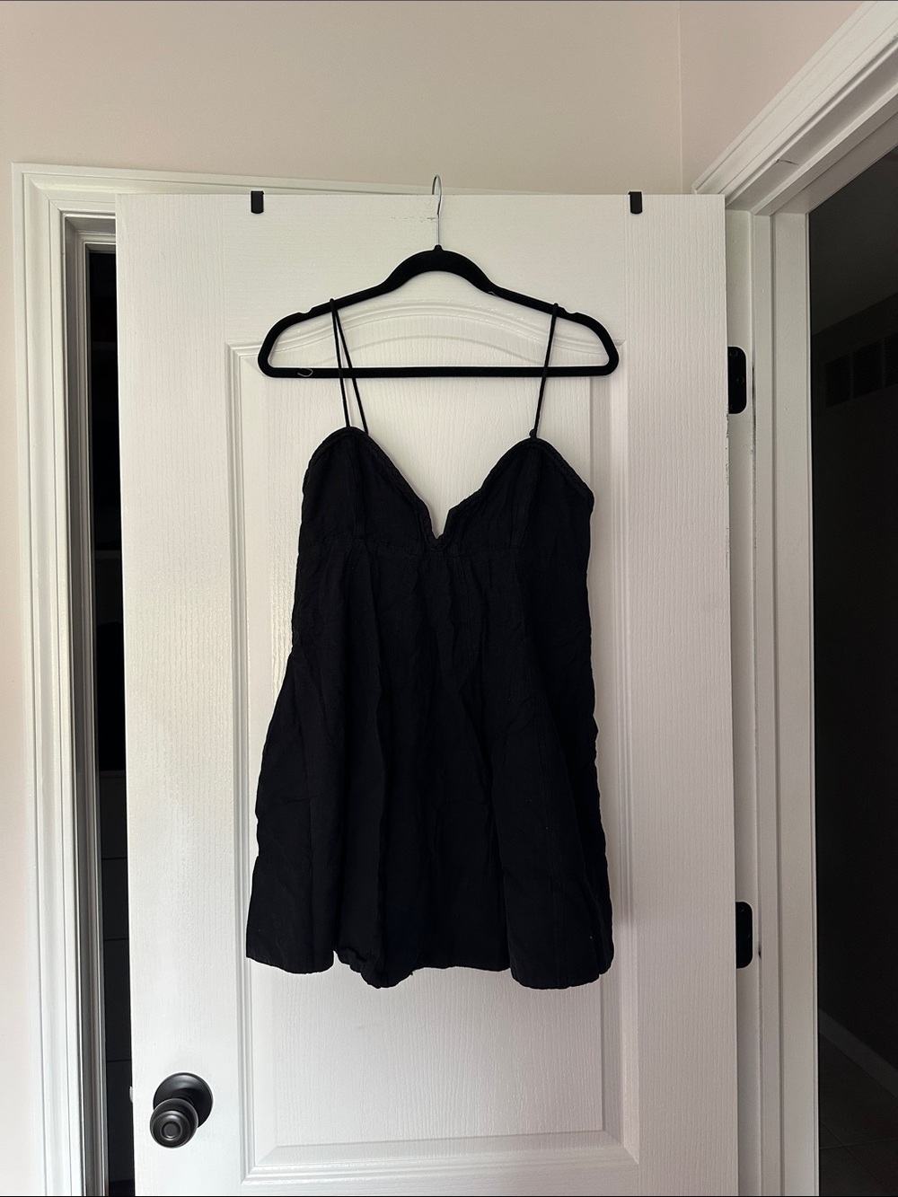 Free People Black Mini Slip Dress with Spaghetti Straps